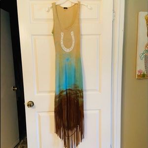 Sexy tie-dye dress with rhinestones & horseshoe💯